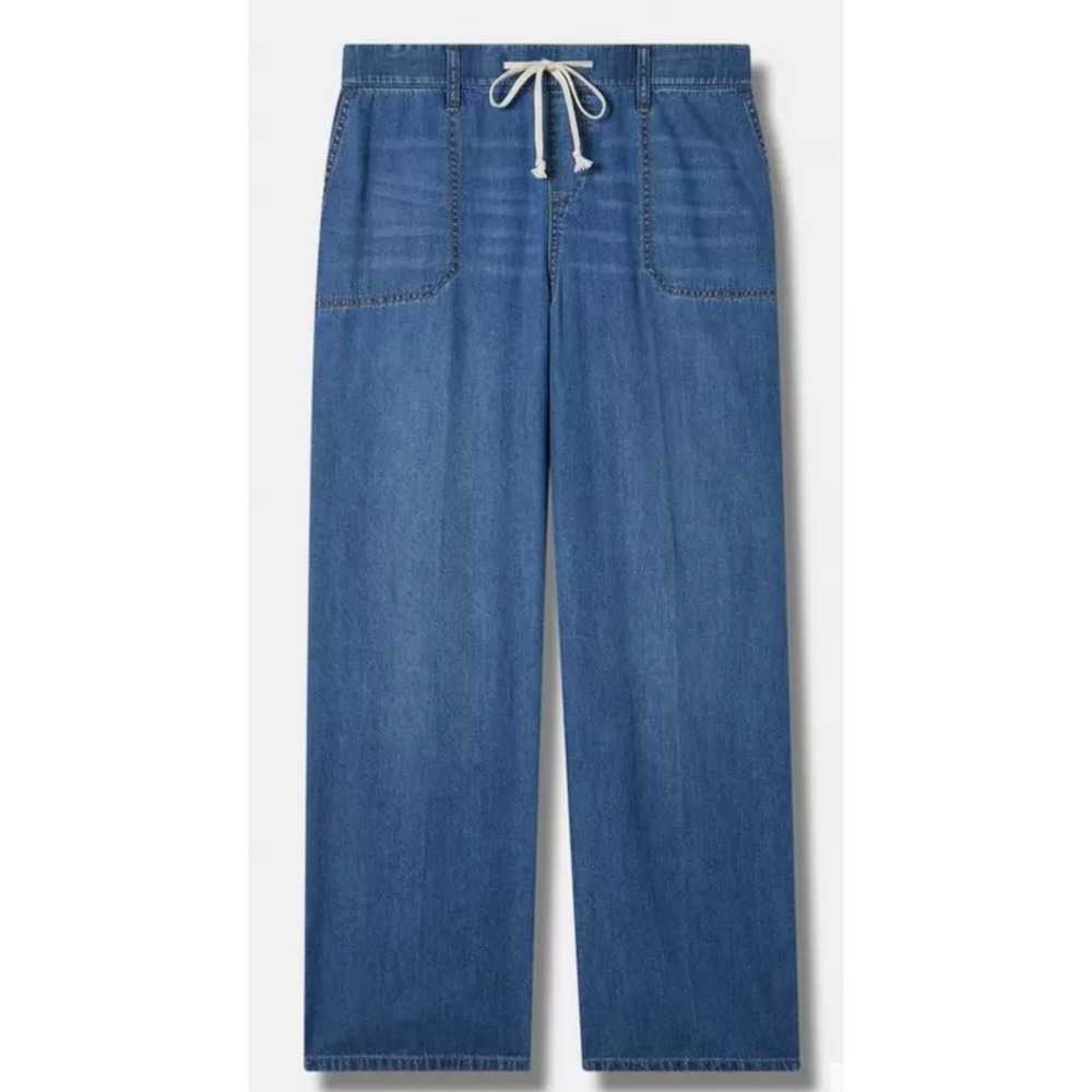 Torrid Womens 1R Blue Wide Leg Chambray Drawstring Elastic Waist Pants Cotton